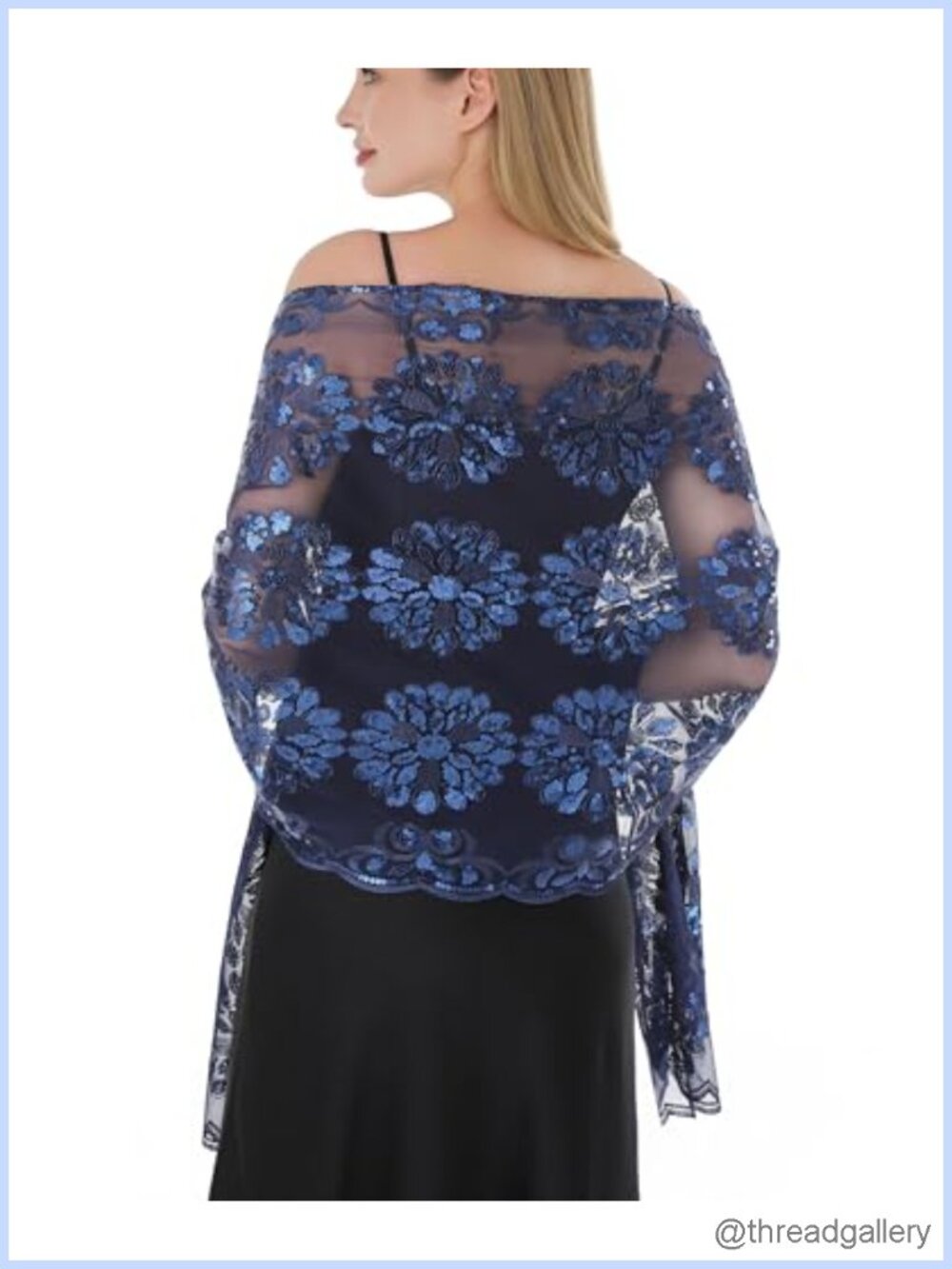 Women Sheer Chiffon Sequin Floral Lace Wrap Shawl Evening Party Scarf